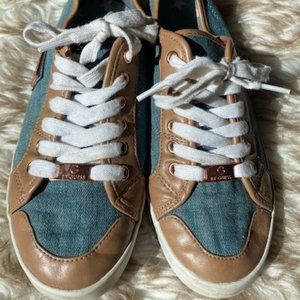 GUESS Blue Denim Flat Sneaker Faux Leather Lace up Womens Shoes Sz7
